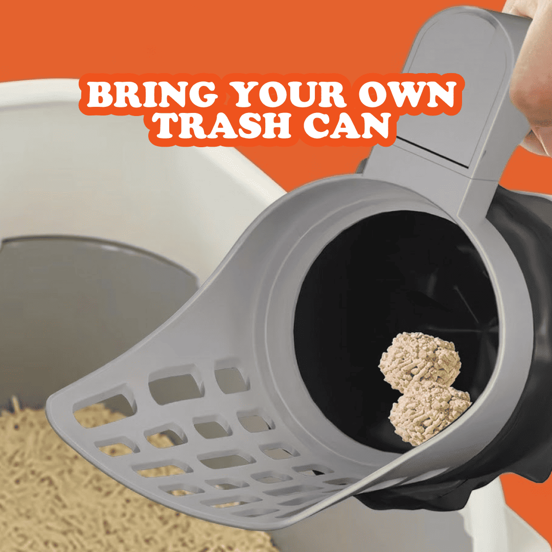HugPupy CleanScoop bring your own trash can feature - cat litter scoop with integrated waste bag compartment for no-touch hygienic cat waste disposal
