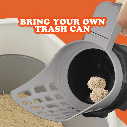 HugPupy CleanScoop bring your own trash can feature - cat litter scoop with integrated waste bag compartment for no-touch hygienic cat waste disposal